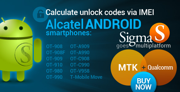 Sigma - Unlock Code Calculation via IMEI for Alcatel smartphones on Qualcomm with Android OS